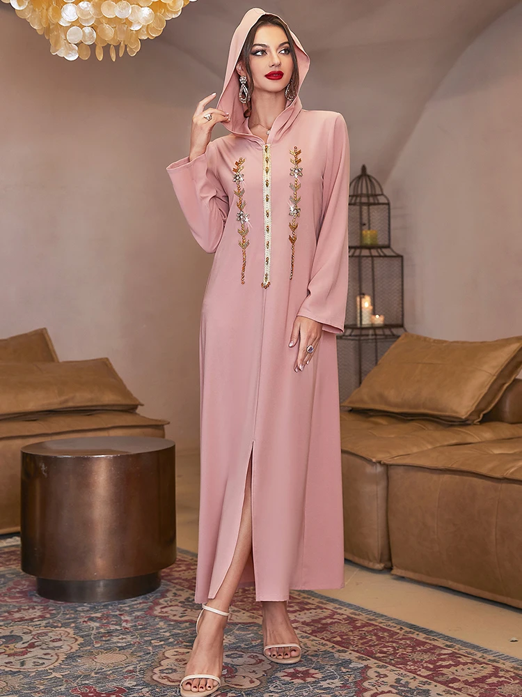 

Ramadan Eid Mubarak Pink Kaftan Abaya Dubai Arabic Turkey Islam Muslim Prayer Clothes Women Dress Robes Djellaba Femme Musulmane
