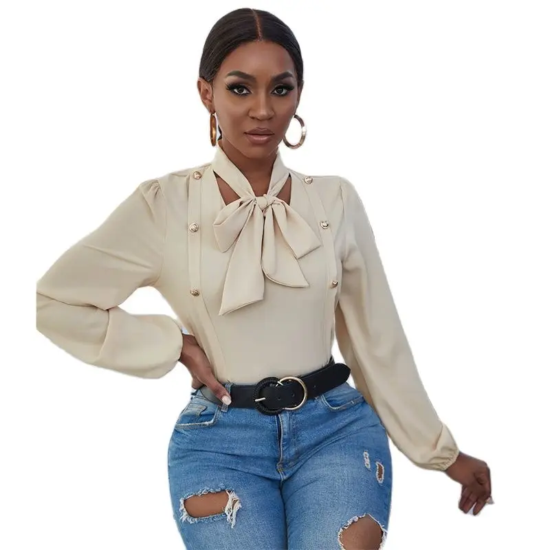New Europe And America Women Chiffon Clothes Spring Autumn Women Blouse Solid Color Bow Beads Tops Drop Shipping
New Europe And America Women Chiffon Clothes Spring Autumn Women Blouse Solid Color Bow Beads Tops Drop Shipping