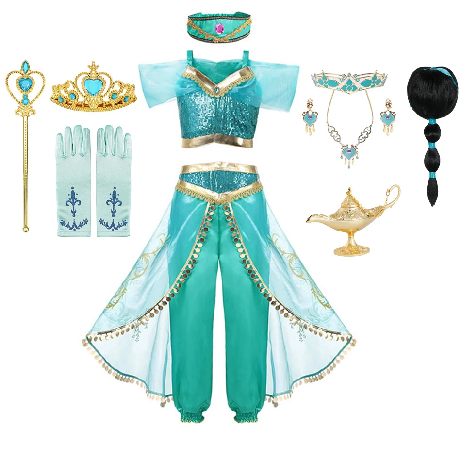 Jasmine Costume Girls Dress Aladdin The Magic Lamp Disney Princess Birthday Party Halloween Cosplay Kids Clothing Wig Crown Set
Jasmine Costume Girls Dress Aladdin The Magic Lamp Disney Princess Birthday Party Halloween Cosplay Kids Clothing Wig Crown Set