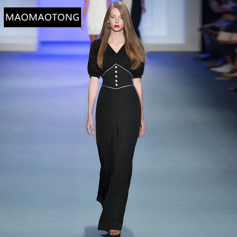 Designer 2022 Summer Women's Office Jumpsuit Fashion Lace Puff sleeve High waist Black Wide-legged Jumpsuits
Designer 2022 Summer Women's Office Jumpsuit Fashion Lace Puff sleeve High waist Black Wide-legged Jumpsuits