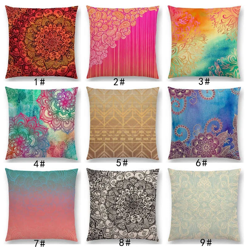 

New Exotic Art Colorful Flower Gorgeous Floral Doodle Geometry Mandala Coral Paisley Pattern Cushion Cover Sofa Pillow Case
