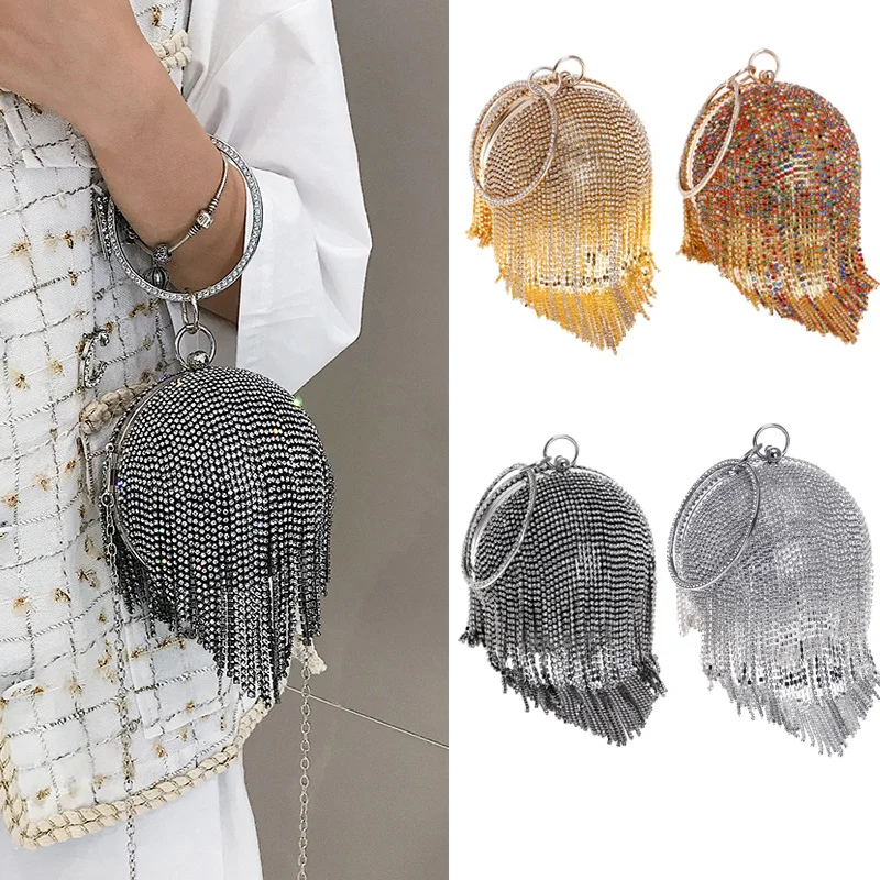 Circular Ring Evening Bags Metal Gold/Sliver Rhinestone Round Ball Handbags Elegant Luxury Clutch Purse Small Wedding Wallets
Circular Ring Evening Bags Metal Gold/Sliver Rhinestone Round Ball Handbags Elegant Luxury Clutch Purse Small Wedding Wallets