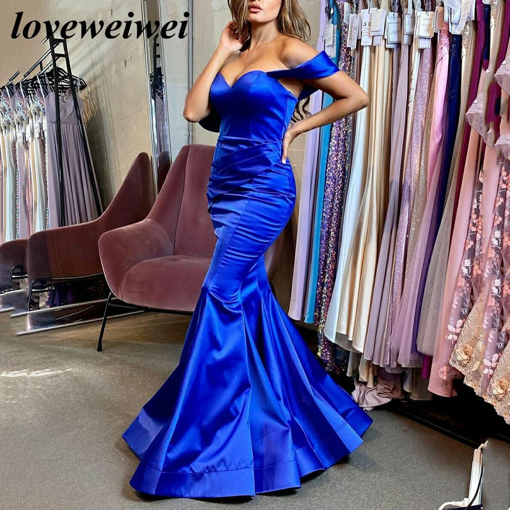Loveweiwei Long Royal Blue Off Shoulder Mermaid Satin Evening Dresses Pleated Floor Length Backless Robes de Soirée For Women
Loveweiwei Long Royal Blue Off Shoulder Mermaid Satin Evening Dresses Pleated Floor Length Backless Robes de Soirée For Women