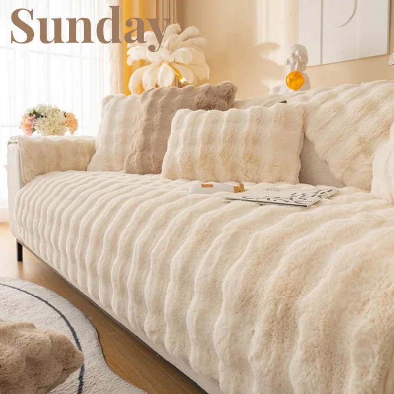 

Зимний утолщенный плюшевый чехол для дивана в виде кролика, теплые подушки, кожаные L-образные подлокотники для дивана, Нескользящие Чехлы для дивана в гостиную