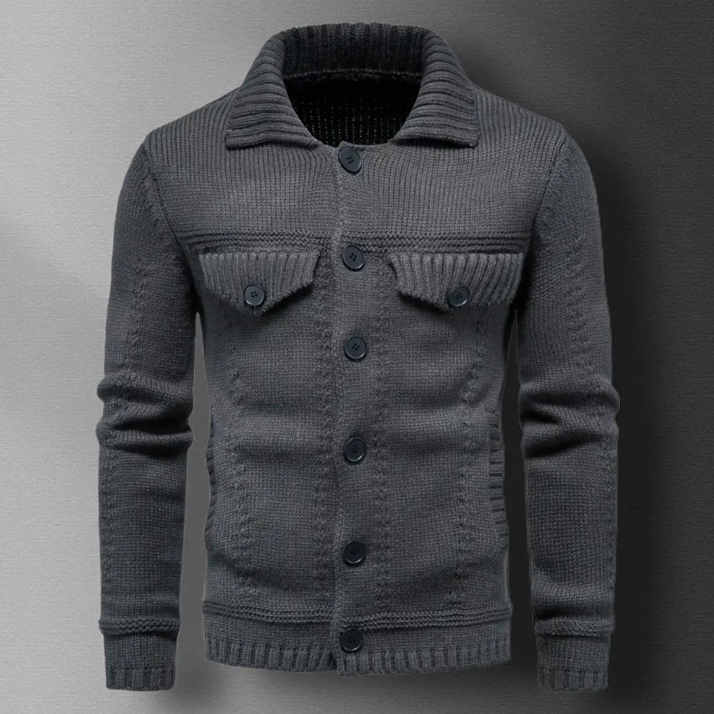 Autumn Jacket Buttons Soft Lapel Anti-shrink Men Sweater Coat Men Jacket for Home 
Autumn Jacket Buttons Soft Lapel Anti-shrink Men Sweater Coat Men Jacket for Home