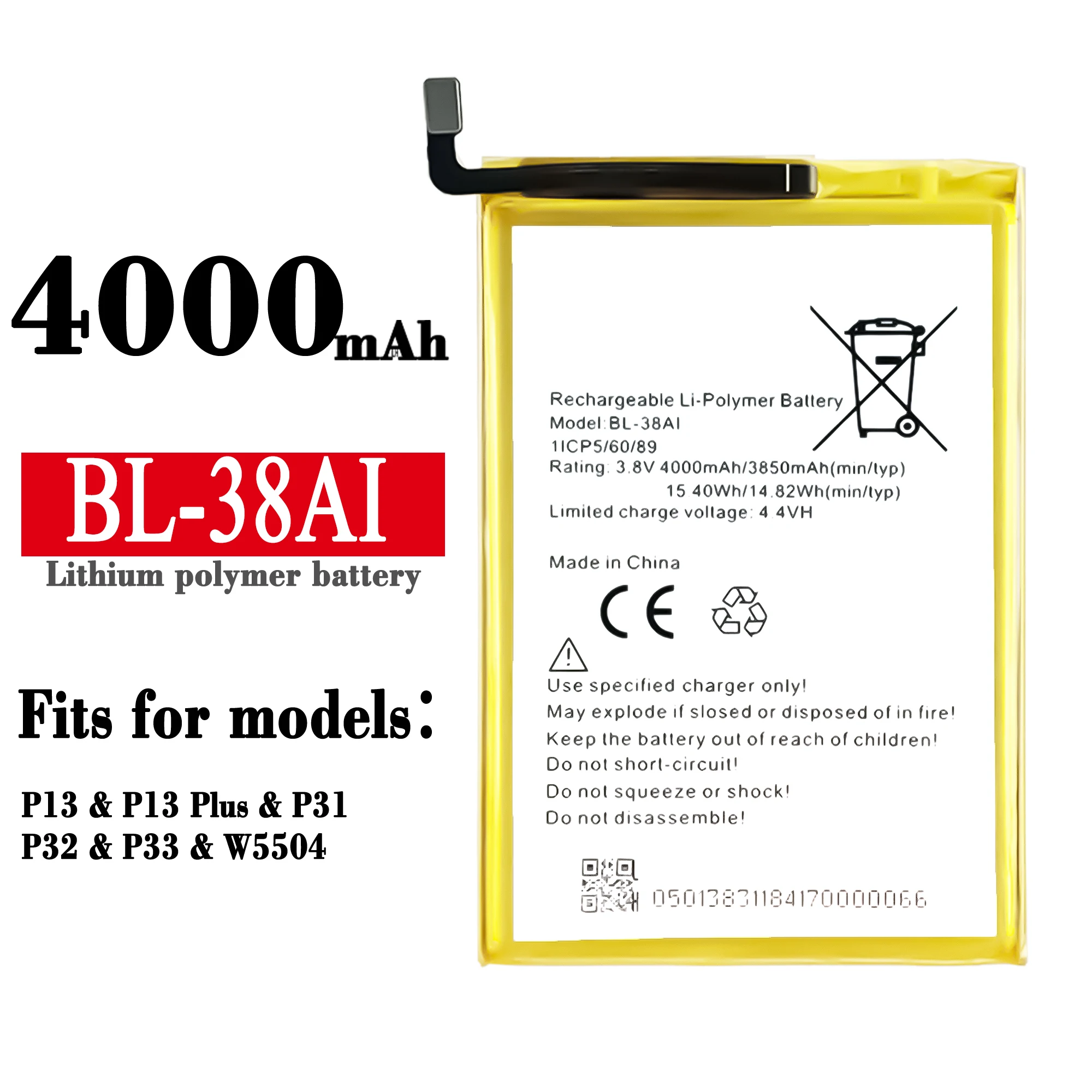 

3.85V 4000mAh BL-38AI Battery for ITEL P32 Li-po Polymer Rechargeable Accumulator batteries +Number tracking