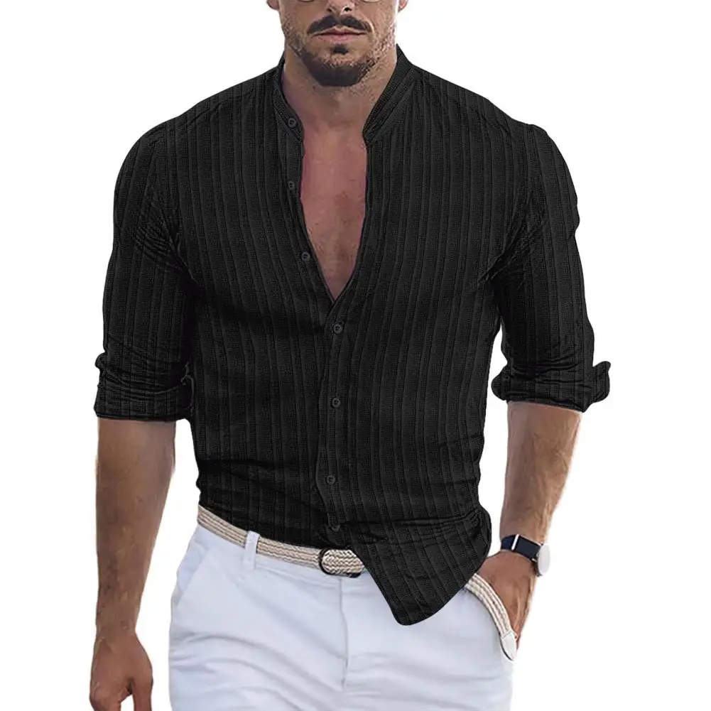

Рубашка мужская приталенная с воротником-стойкой, деловая дышащая мягкая с длинными рукавами, топ на весну-осень
