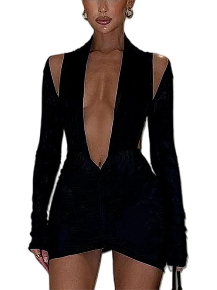 Caoirhny Women Bodycon Dress Long Sleeve V Neck Backless Pleated Solid Slim Fit Dress for Cocktail Party
Caoirhny Women Bodycon Dress Long Sleeve V Neck Backless Pleated Solid Slim Fit Dress for Cocktail Party
