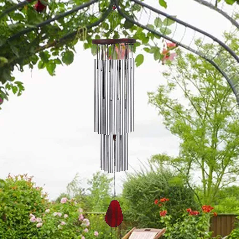 

27 серебряных ветряных колокольчиков с деревянной подвеской широкий спектр применения отличный подарок для сада двора балкона