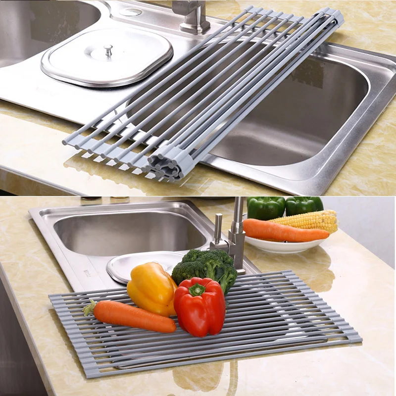 Foldable Dish Drainer Over Sink Silicone Coated Heat Resistant Kitchen Storage Holder Fruit Mat Roll Up Dish Drying Rack
Foldable Dish Drainer Over Sink Silicone Coated Heat Resistant Kitchen Storage Holder Fruit Mat Roll Up Dish Drying Rack