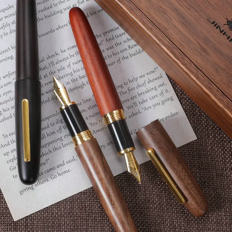 

JinHao 9056 Wood Fountain Pen Gift Classic Golden M Nib Spin Ebony Walnut Rosewood School Student Office Stationery Writing Pen