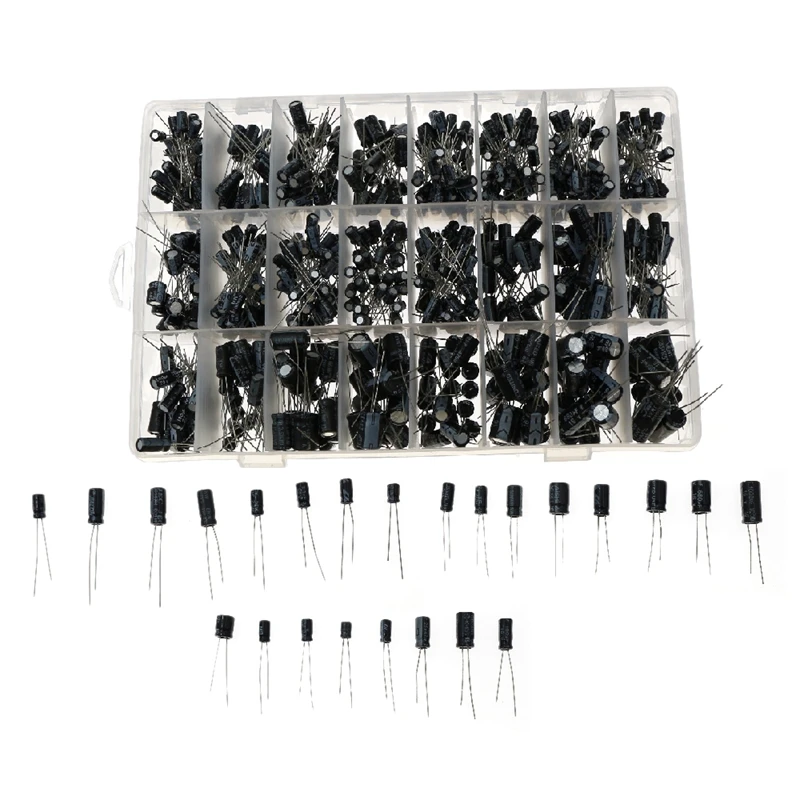 

630PCS 24 Kinds Electrolytic Capacitors 0.1UF-1000UF Capacitor Kits