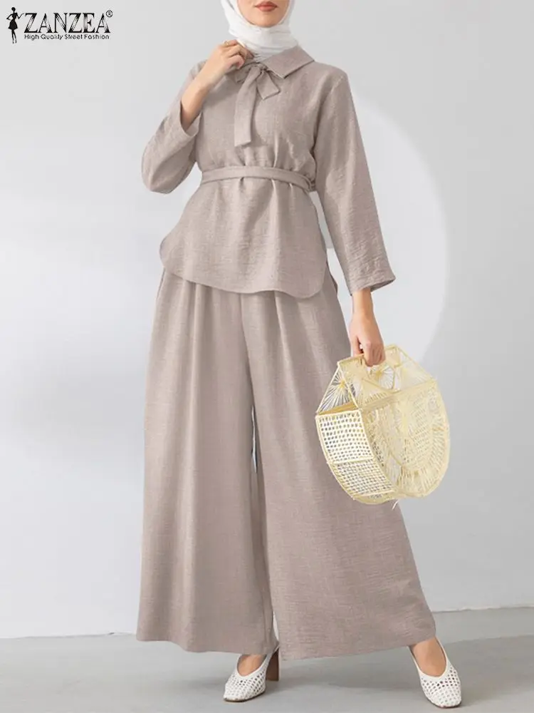 ZANZEA Fashion Muslim Matching Sets Women Solid Loose Dubai Turkey Trouser Suits 2PCS Long Sleeve Blouse Wide Leg Pants Sets
ZANZEA Fashion Muslim Matching Sets Women Solid Loose Dubai Turkey Trouser Suits 2PCS Long Sleeve Blouse Wide Leg Pants Sets