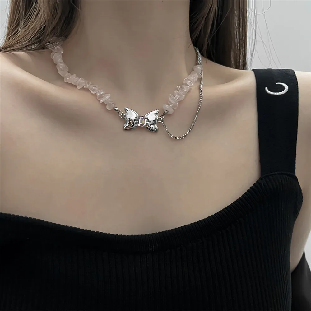 Goth Pink Natural Stone Chain Necklacec for Women Egirl Men Hip hop Stainless steel Chain Bow Tie Necklace Street Party Jewelry
Goth Pink Natural Stone Chain Necklacec for Women Egirl Men Hip hop Stainless steel Chain Bow Tie Necklace Street Party Jewelry