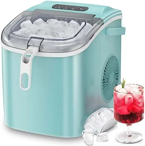 

Ice Maker Countertop, Portable Ice Machine with Carry Handle, Self-Cleaning Ice Makers with Basket and Scoop, 9 Cubes in 6 Mins,