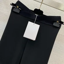 High-quality new waist cross-webbing panels stretch micro-flared slacks