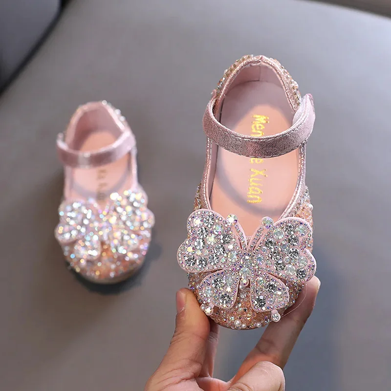 

Girls Summer Princess Shoes for Childrens Flat Soft Pearl Rhinestones Shining Kids Baby Party Wedding Dancing Spring