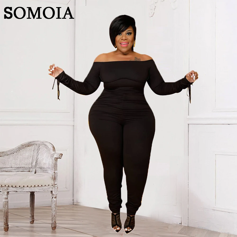 Plus Size Women Clothing Temperament Solid Jumpsuit Sexy Slash Neck Bodycon Jumpersuit Shirring Lace Up Rompers Wholesale Items
Plus Size Women Clothing Temperament Solid Jumpsuit Sexy Slash Neck Bodycon Jumpersuit Shirring Lace Up Rompers Wholesale Items