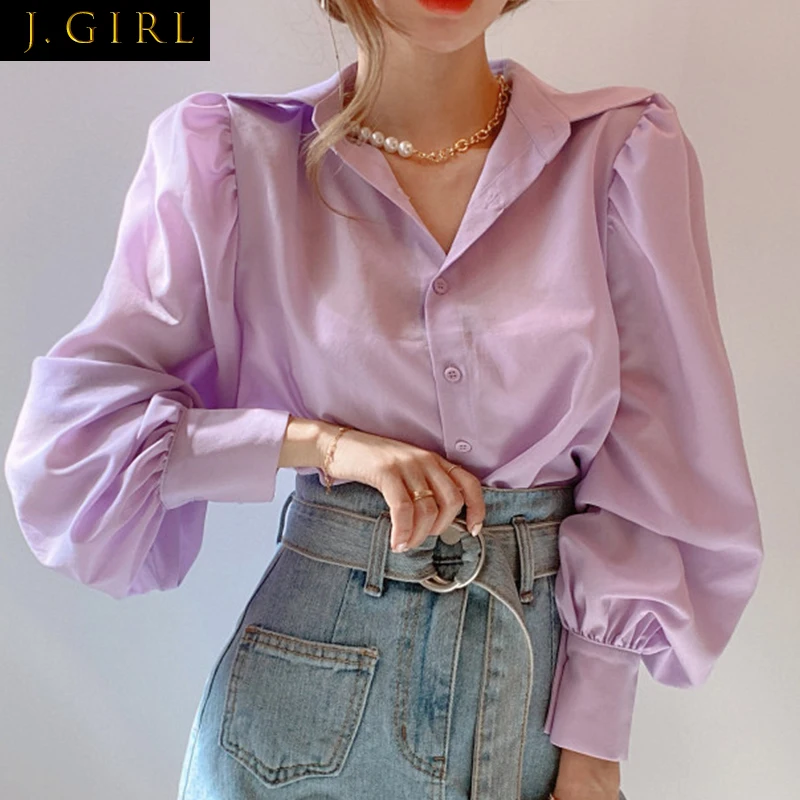 J GIRLS Simple Casual Women Shirt Early Spring All Match Candy Color Lapel Single Breasted Loose Lantern Sleeve Blouse Lady Top
J GIRLS Simple Casual Women Shirt Early Spring All Match Candy Color Lapel Single Breasted Loose Lantern Sleeve Blouse Lady Top