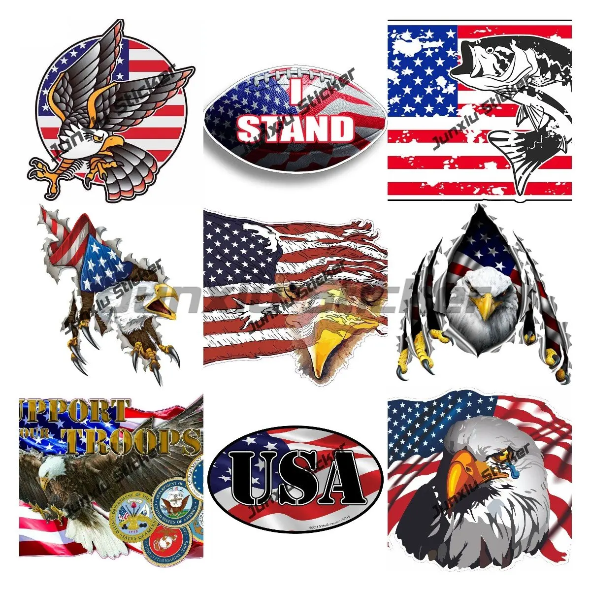 Flag of The United States Bald Eagle Decals American Flag Bald Eagle Stickers Military Patriotic Travel Fishing Sticker for Cars
Flag of The United States Bald Eagle Decals American Flag Bald Eagle Stickers Military Patriotic Travel Fishing Sticker for Cars