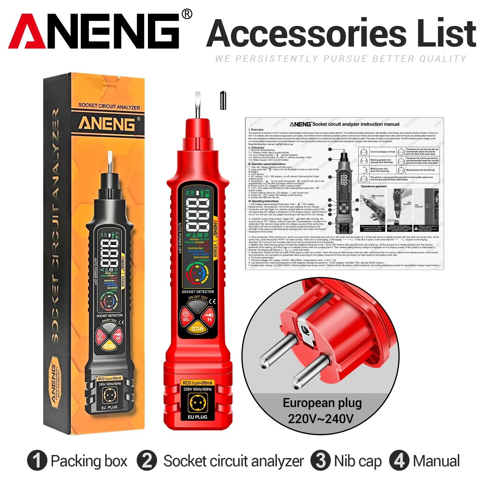 Тестер напряжения ANENG VD808 220В
Тестер напряжения ANENG VD808 220В