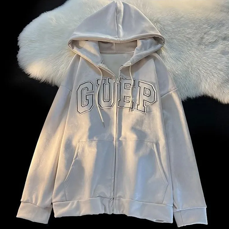 Women Letter Embroidery Hoodies Retro High Street Zip Up Loose Oversized Jacket Coats Casual Harajuku Hooded Sweatshirts Clothes
Women Letter Embroidery Hoodies Retro High Street Zip Up Loose Oversized Jacket Coats Casual Harajuku Hooded Sweatshirts Clothes