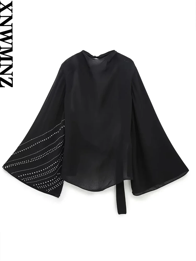 XNWMNZ Women Fashion Rhinestone Cape Sleeve Top Female High Neck Open Back Back Metal Button Female Chic Top
XNWMNZ Women Fashion Rhinestone Cape Sleeve Top Female High Neck Open Back Back Metal Button Female Chic Top