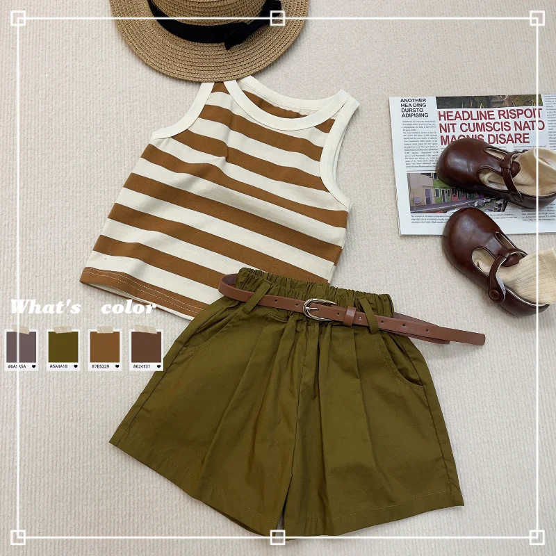 Korean Girls Clothes Set Brown Strip Fashionable Suit Thin Children's Striped Camisole Shorts Two-piece Sets Vest Kids Outfits
Korean Girls Clothes Set Brown Strip Fashionable Suit Thin Children's Striped Camisole Shorts Two-piece Sets Vest Kids Outfits