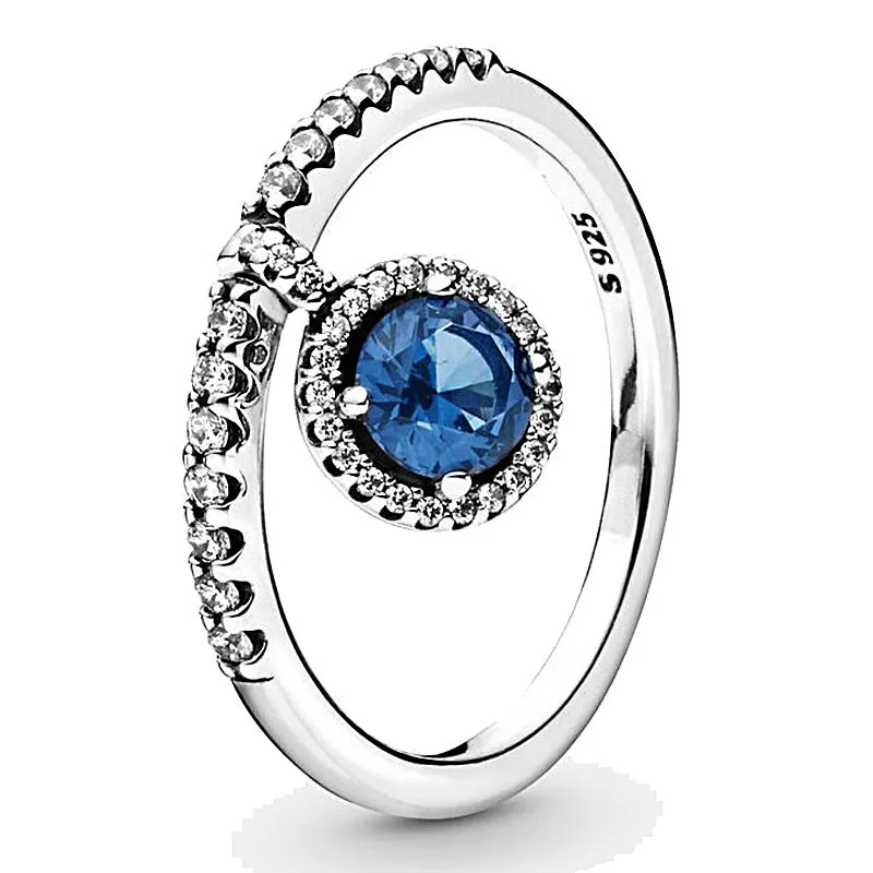 

Authentic 925 Sterling Silver Sparkling Dangling Blue Round Sparkle With Crystal Ring For Women Wedding Party Fashion Jewelry