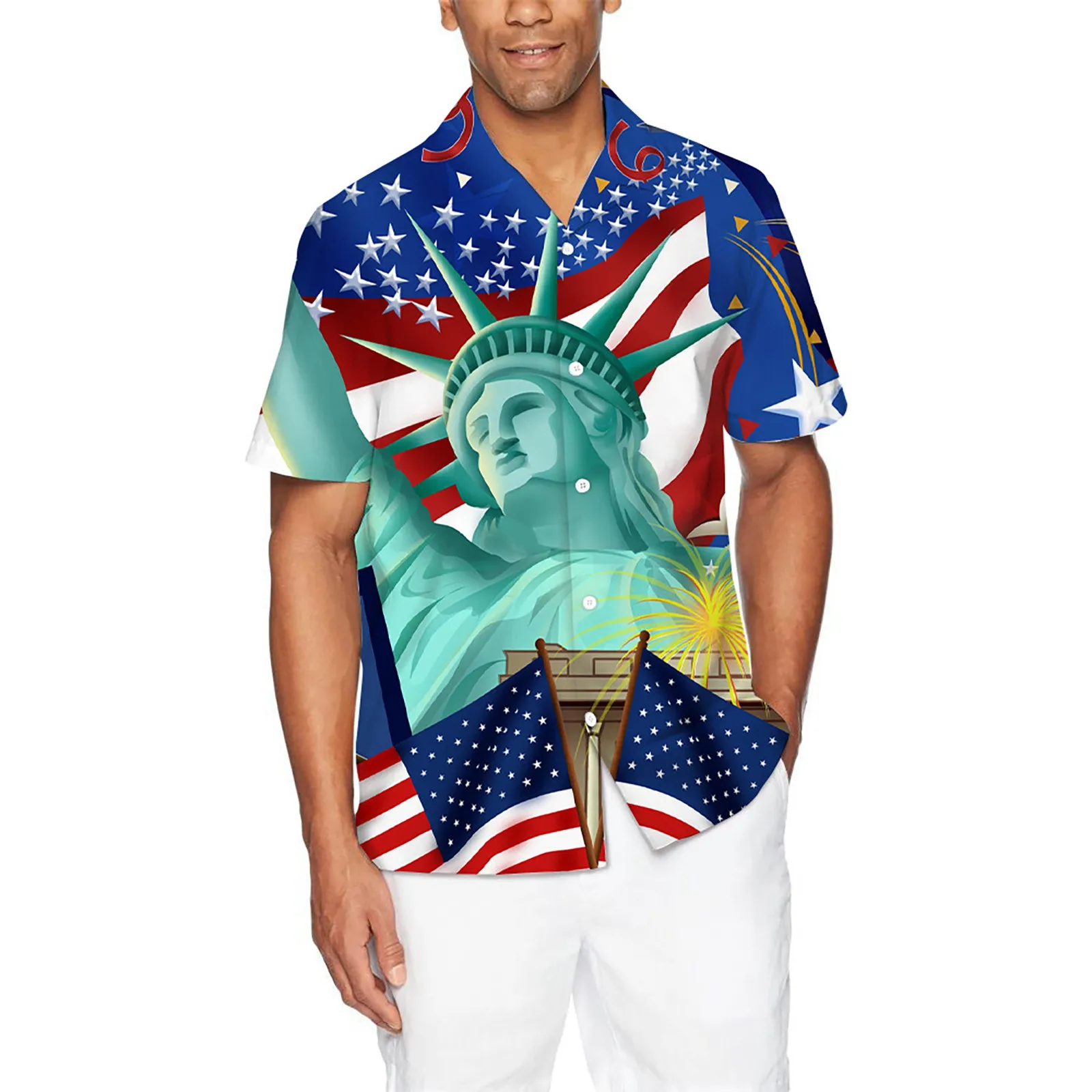 

Мужская Модная и удобная рубашка с цифровым 3D принтом, на пуговицах, отворот, День Независимости, короткий рукав, топ, рубашка, короткий рука...