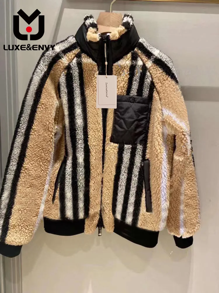 

Модное клетчатое пальто Люкс & ENVY из овечьей шерсти на молнии, женское хлопковое пальто, зимняя новая теплая утепленная куртка, хлопковое пальто, осень 2023