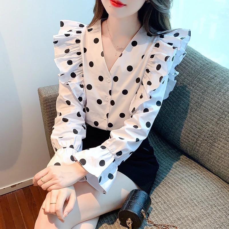 Рубашка COIGARSAM, женские топы, осень 2022, винтажные французские стильные женские рубашки в горошек с оборками и V-образным вырезом
Рубашка COIGARSAM, женские топы, осень 2022, винтажные французские стильные женские рубашки в горошек с оборками и V-образным вырезом