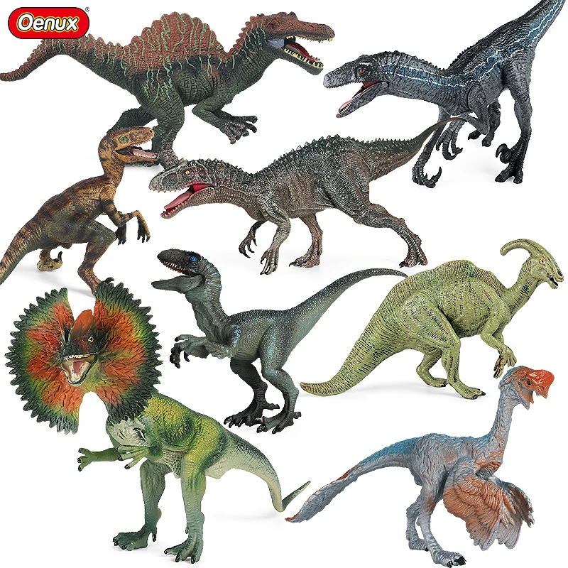 

Oenux Jurassic Dinosaur Figurines T-Rex Velociraptor Spinosaurus Dilophosaurus Animal Model Action Figures Collection Kid Toy