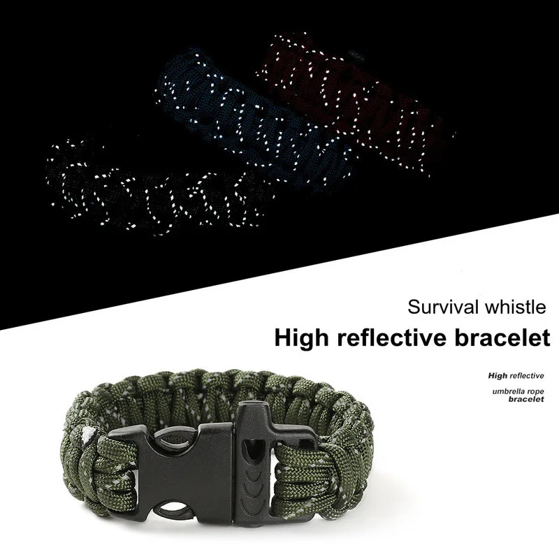 

24cm Nine Core Reflective Paracord Escape Emergency Glowing Plaited Rope EDC Survival Saving Bracelet with Whistle Tools