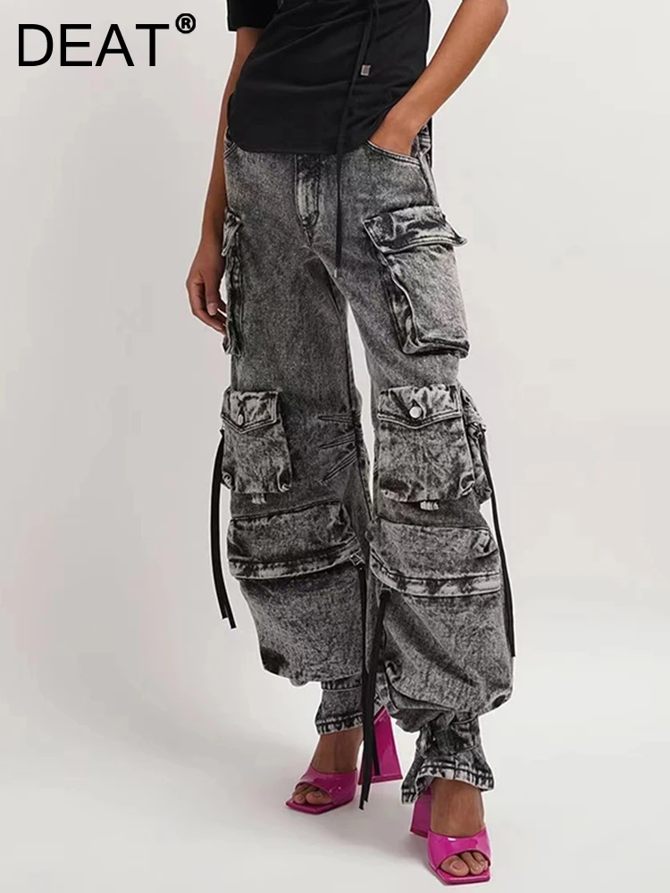 DEAT Fashion Women's Jeans Solid Color High Waist Straight Multiple Pockets Denim Cargo Pants Female Autumn 2023 New 19J1999
DEAT Fashion Women's Jeans Solid Color High Waist Straight Multiple Pockets Denim Cargo Pants Female Autumn 2023 New 19J1999