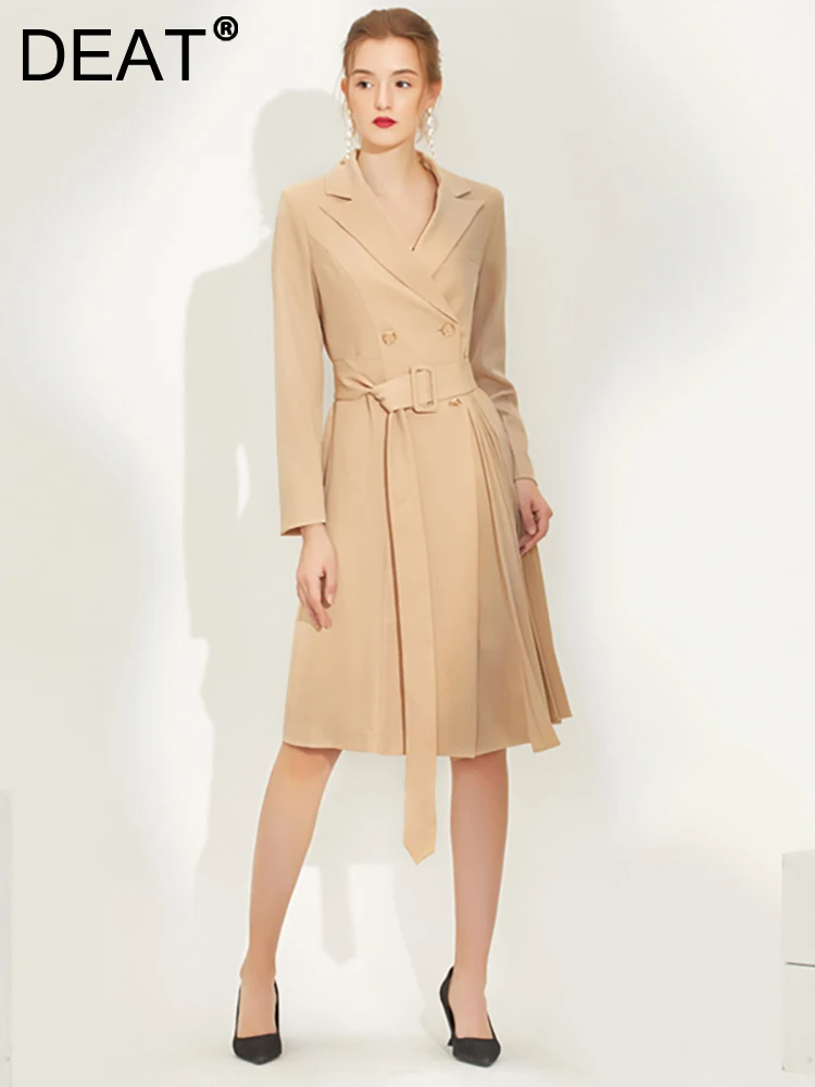 DEAT women's fashion windbreak dress notched collar long sleeve belt double breasted lady dresses autumn 2023 new
DEAT women's fashion windbreak dress notched collar long sleeve belt double breasted lady dresses autumn 2023 new