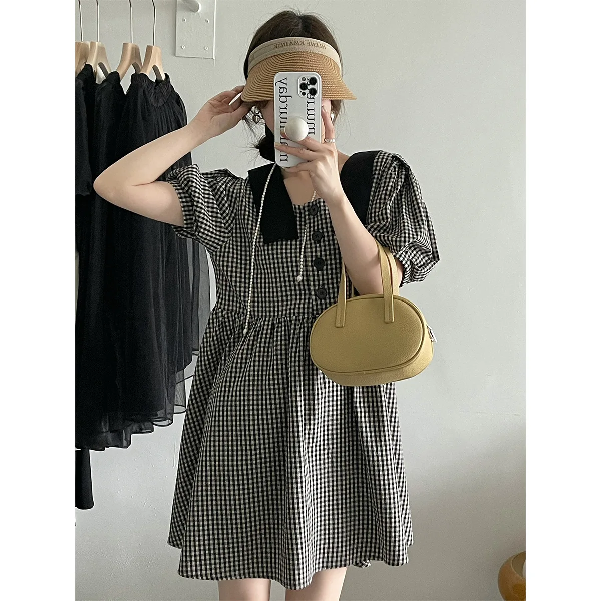 

COIGARSAM Women's Summer Dress 2022 Preppy Style Vintage Backless Plaid Dresses Dropshipping