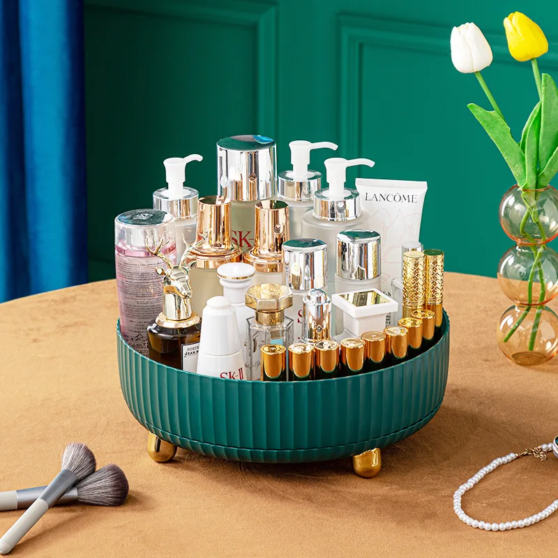 Cosmetics storage box rotating table top skin care storage basket finishing box household light luxury storage box tray 
Cosmetics storage box rotating table top skin care storage basket finishing box household light luxury storage box tray
