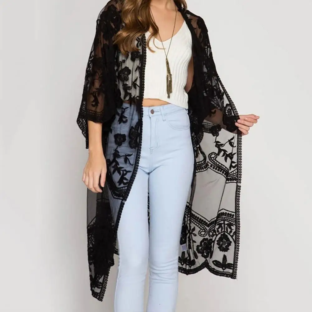 Women Cardigan Sun Protection Clothing Elegant Lace Embroidered Women's Cardigan Stylish Mid-length Open Stitch Coat for Beach
Women Cardigan Sun Protection Clothing Elegant Lace Embroidered Women's Cardigan Stylish Mid-length Open Stitch Coat for Beach