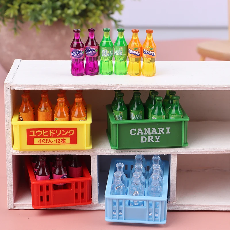 

12pcs New Dollhouse Miniature Mini Coke Beverage Bottle Soda Drink with Storage box Pretend Play Food Toy Kitchen Accessories