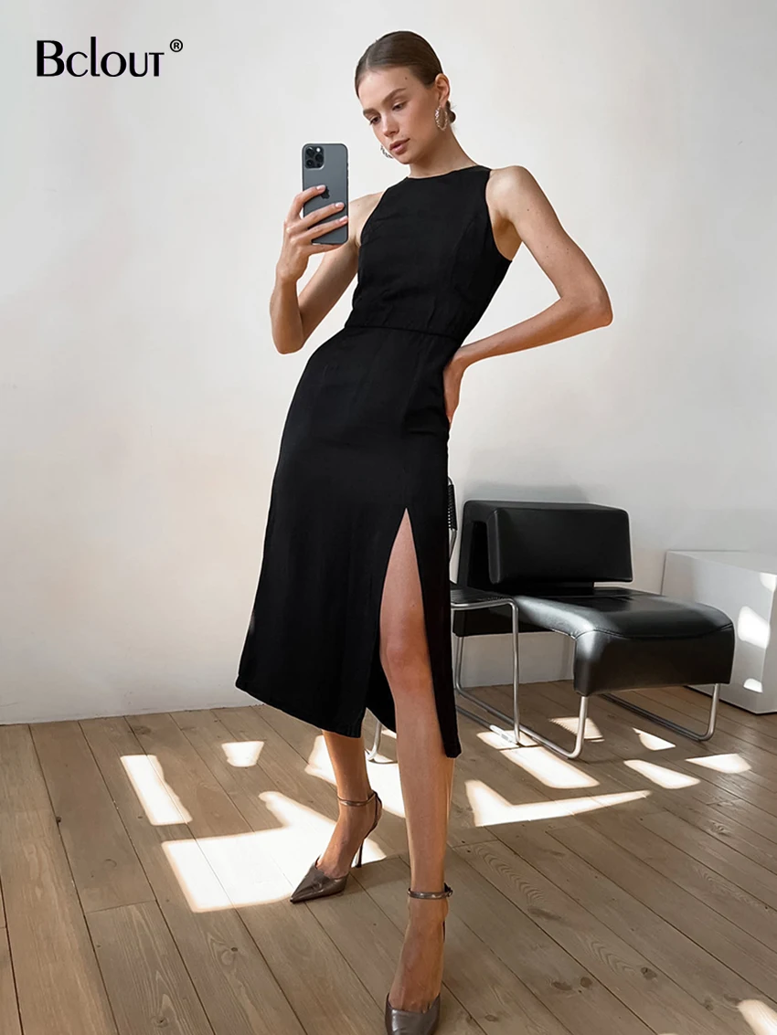 Bclout Elegant Black Linen Dresses Women 2023 Fashion O-Neck Sleeveless Slit Sexy Dress Spring Slim A-Line Party Club Midi Dress
Bclout Elegant Black Linen Dresses Women 2023 Fashion O-Neck Sleeveless Slit Sexy Dress Spring Slim A-Line Party Club Midi Dress