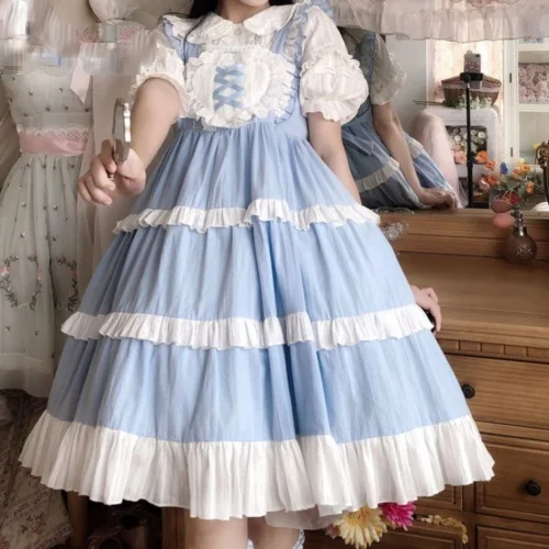 Women Straped Dresses Soft Kawaii Girls Lace-up Ruffle Loli Princess Dress Vestido Girls Dresses Sweet Lolita JSK Dress
Women Straped Dresses Soft Kawaii Girls Lace-up Ruffle Loli Princess Dress Vestido Girls Dresses Sweet Lolita JSK Dress