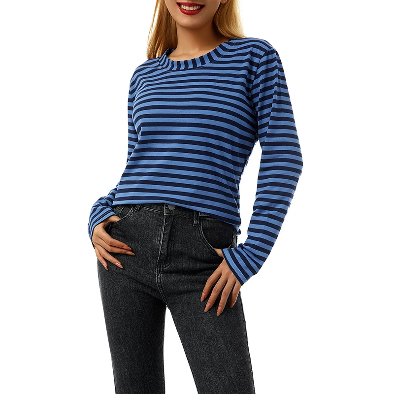Women Blouse Ladies Striped Round Neck Long Sleeve Pullover Casual Tops for Spring Fall
Women Blouse Ladies Striped Round Neck Long Sleeve Pullover Casual Tops for Spring Fall