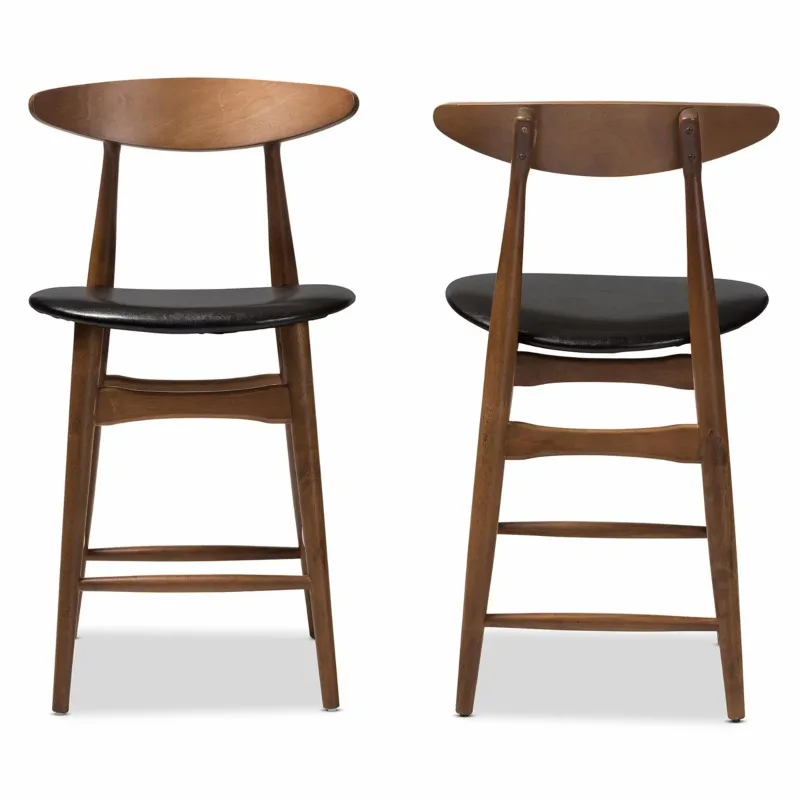 

Baxton Studio Flora Mid-Century Modern Faux Leather Upholstered Counter Stool - Set of 2