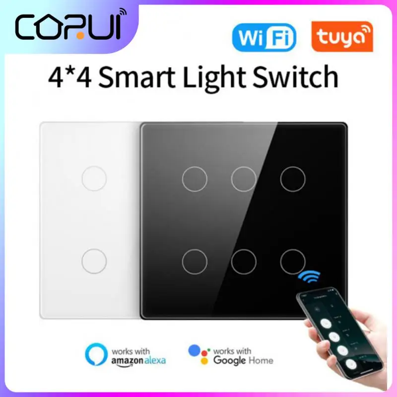 CORUI Tuya WiFi/Zigbee Smart Switch AC 110-220V 4x4 Touch Screen Panel 4/6 Gang Light Switch APP Control Work With Alexa Google
CORUI Tuya WiFi/Zigbee Smart Switch AC 110-220V 4x4 Touch Screen Panel 4/6 Gang Light Switch APP Control Work With Alexa Google