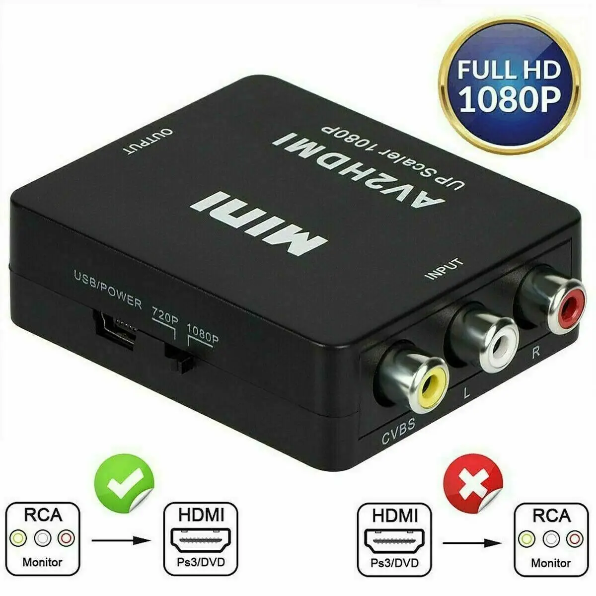 RCA AV/CVBS L/R Video To HDMI-compatible AV Scaler Adapter HD Mini Video Converter 1080P 1920*1080 Support NTSC PAL AV2HDMI
RCA AV/CVBS L/R Video To HDMI-compatible AV Scaler Adapter HD Mini Video Converter 1080P 1920*1080 Support NTSC PAL AV2HDMI