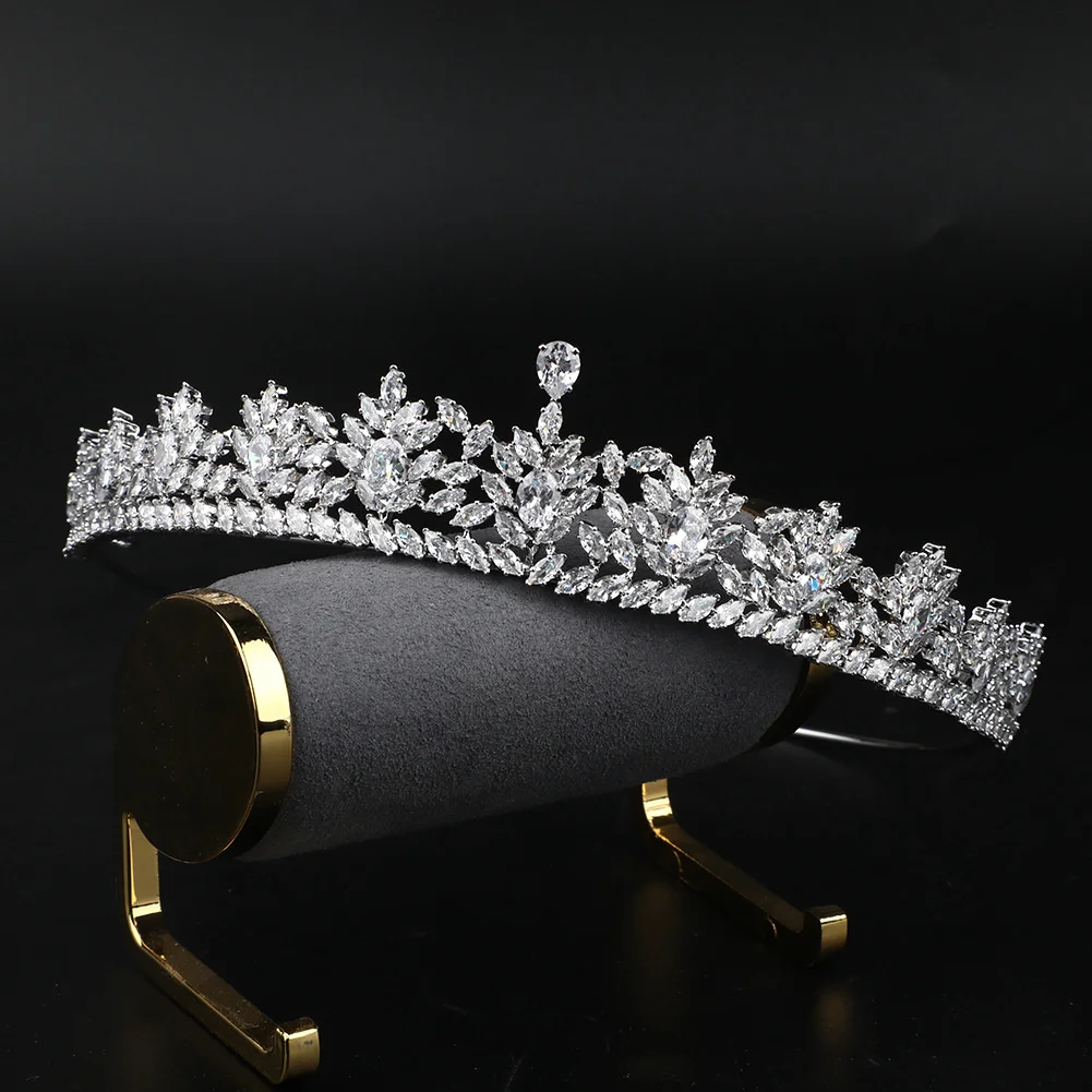 

MYFEIVO Full Zircon Floral Bridal Crown Elegant Headband Princess Wedding Tiaras Headdress Wedding Hair Accessories HQ0889