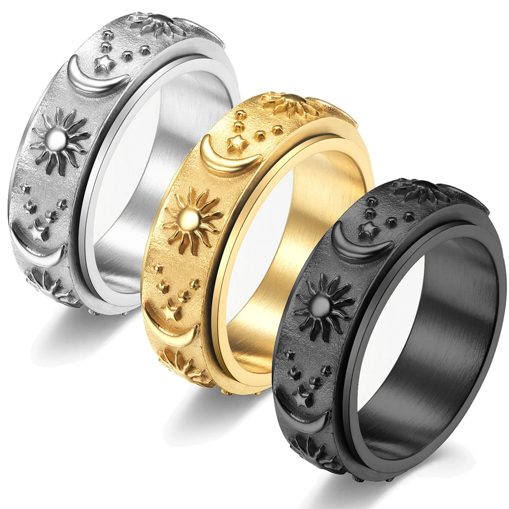 Vintage Alloy Sun Moon Star Spinner Ring For Women Men Stress Release Ring Rotatable Fidget Ring Hiphop Biker Jewelry
Vintage Alloy Sun Moon Star Spinner Ring For Women Men Stress Release Ring Rotatable Fidget Ring Hiphop Biker Jewelry