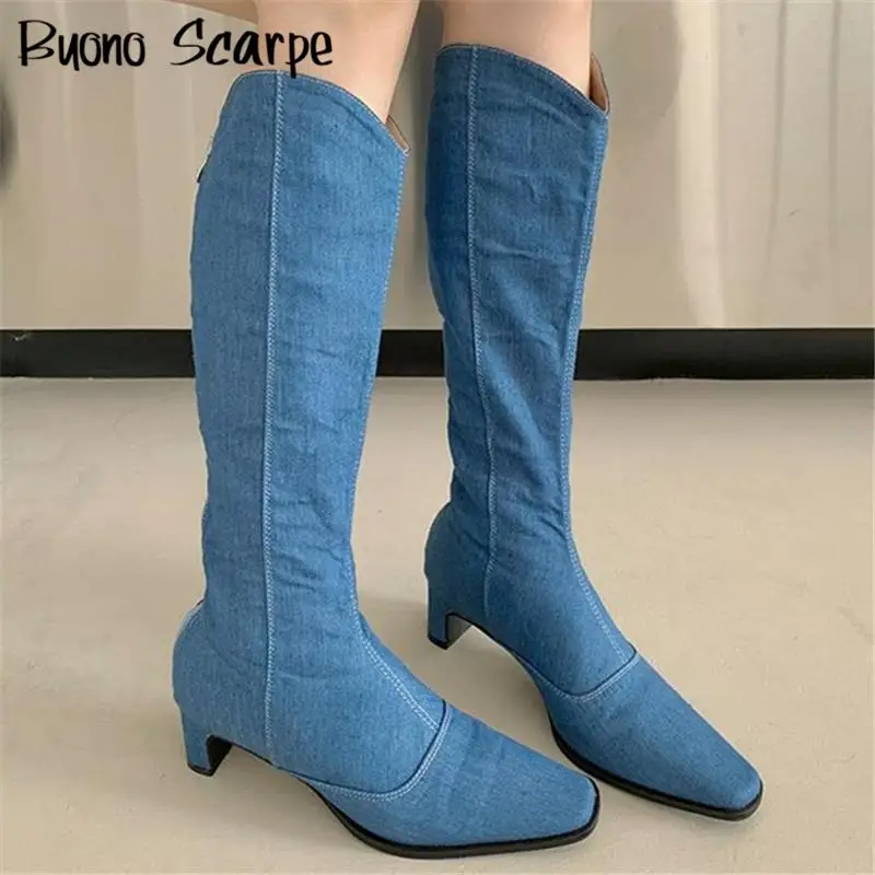 Western Cowboy Denim Women Boots Fashion Chunky Heel Square Toe Zip Knee High Boots Designer All Match Kngiht Botas Female New
Western Cowboy Denim Women Boots Fashion Chunky Heel Square Toe Zip Knee High Boots Designer All Match Kngiht Botas Female New