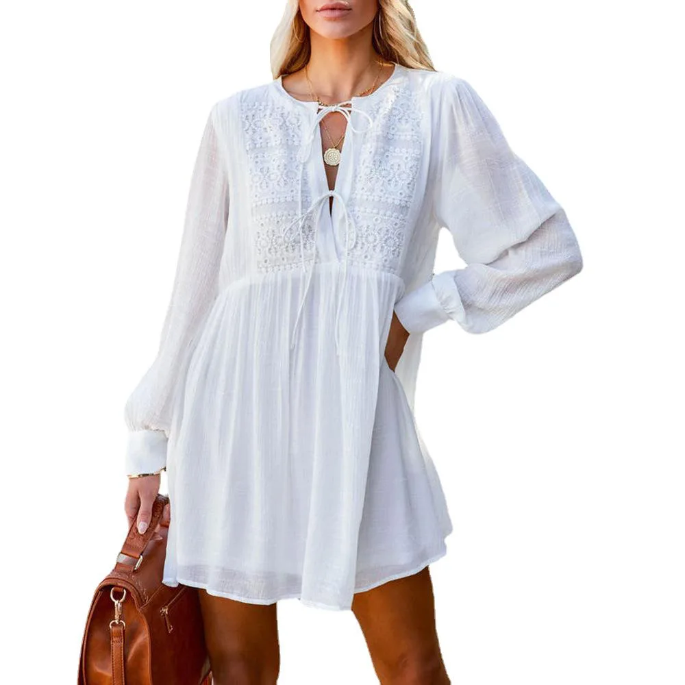 Woman Dress Solid Long Sleeve V-Neck Loose Casual White Dress Spring Summer 2022 Holiday Beach Sundress Party Vestido
Woman Dress Solid Long Sleeve V-Neck Loose Casual White Dress Spring Summer 2022 Holiday Beach Sundress Party Vestido